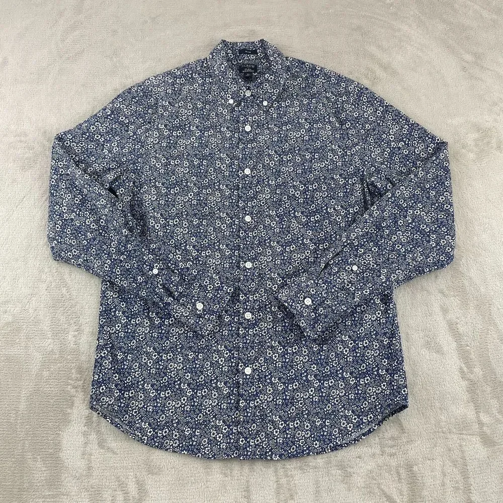 J. CREW Shirt Men Medium Blue Floral Slim Fit Flex Washed Preppy‎ Long Sleeve